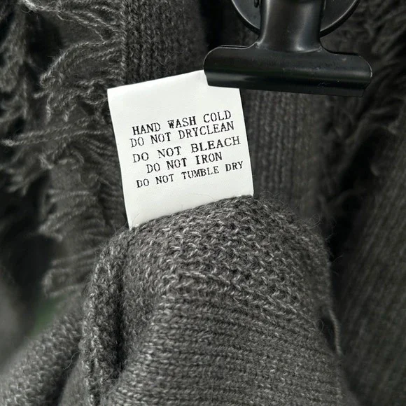 Women's Charcoal Green Boho Grunge Fringe Detail Wool Blend Sweater Size Large‎ - Picture 4 of 6